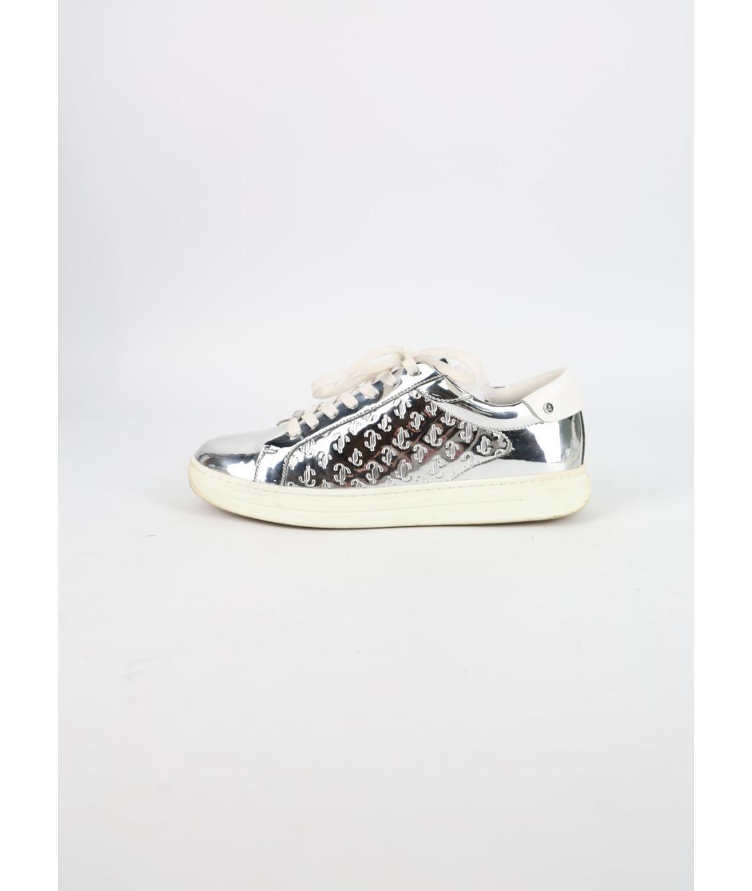 JIMMY CHOO Серебряные кожаные кеды, фото 7
