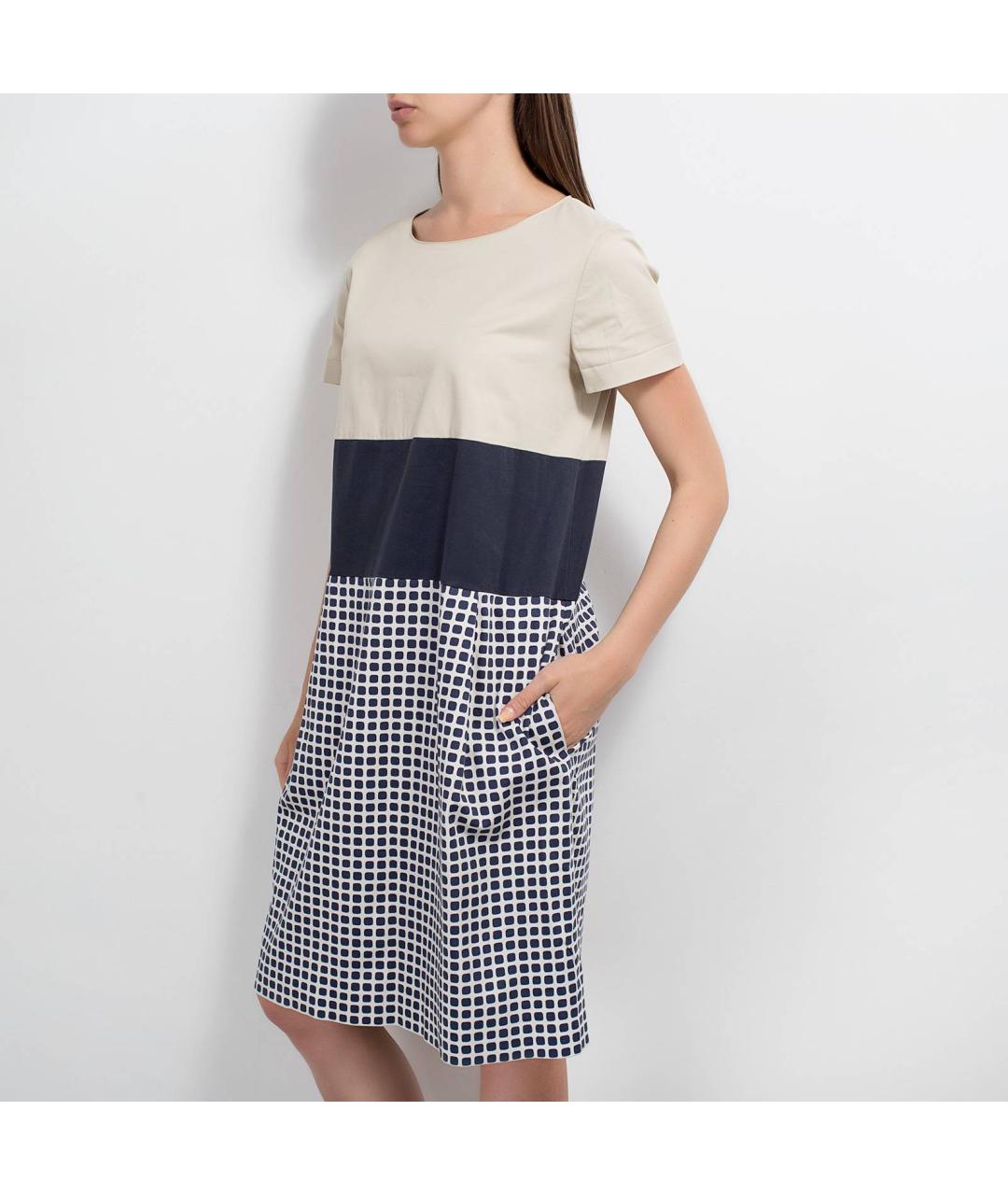 WEEKEND MAX MARA Темно-синее хлопковое повседневное платье, фото 3