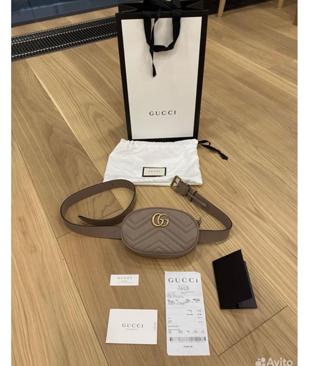 GUCCI Бежевая кожаная поясная сумка, фото 6