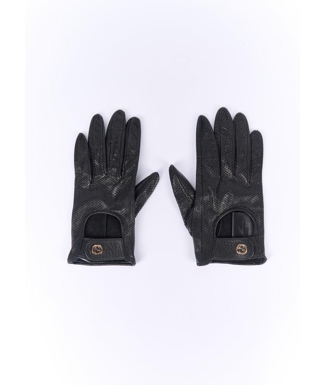 GUCCI Черные кожаные перчатки, фото 2