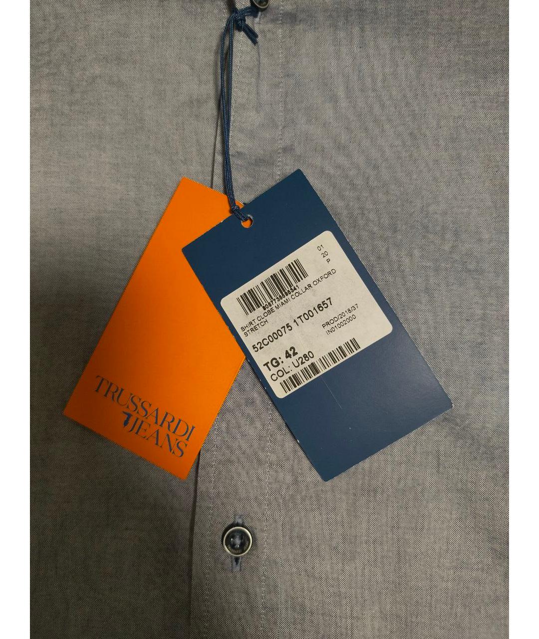 TRUSSARDI JEANS Серая хлопковая классическая рубашка, фото 8