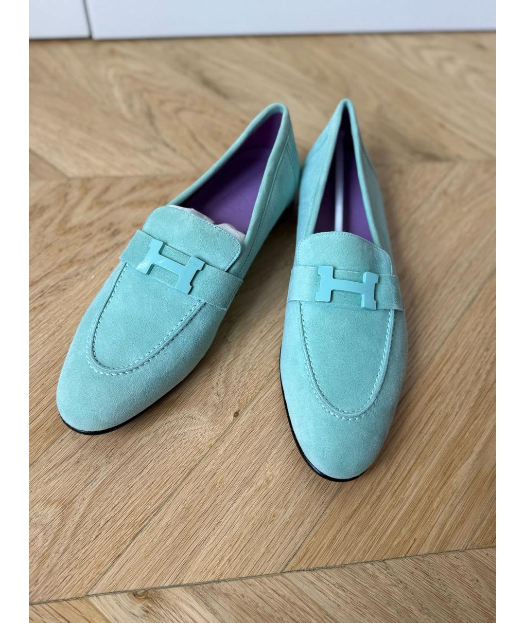 HERMES Бирюзовые замшевые лоферы, фото 3