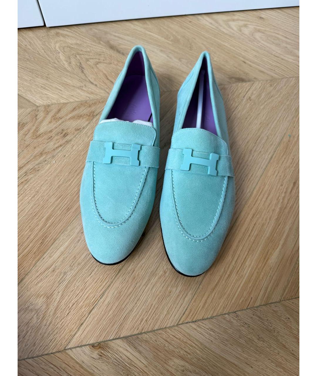 HERMES Бирюзовые замшевые лоферы, фото 2