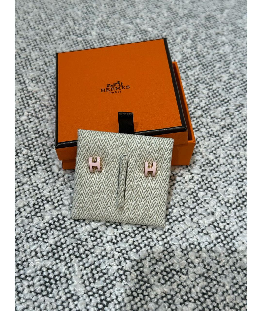 HERMES Розовые позолоченные серьги, фото 3