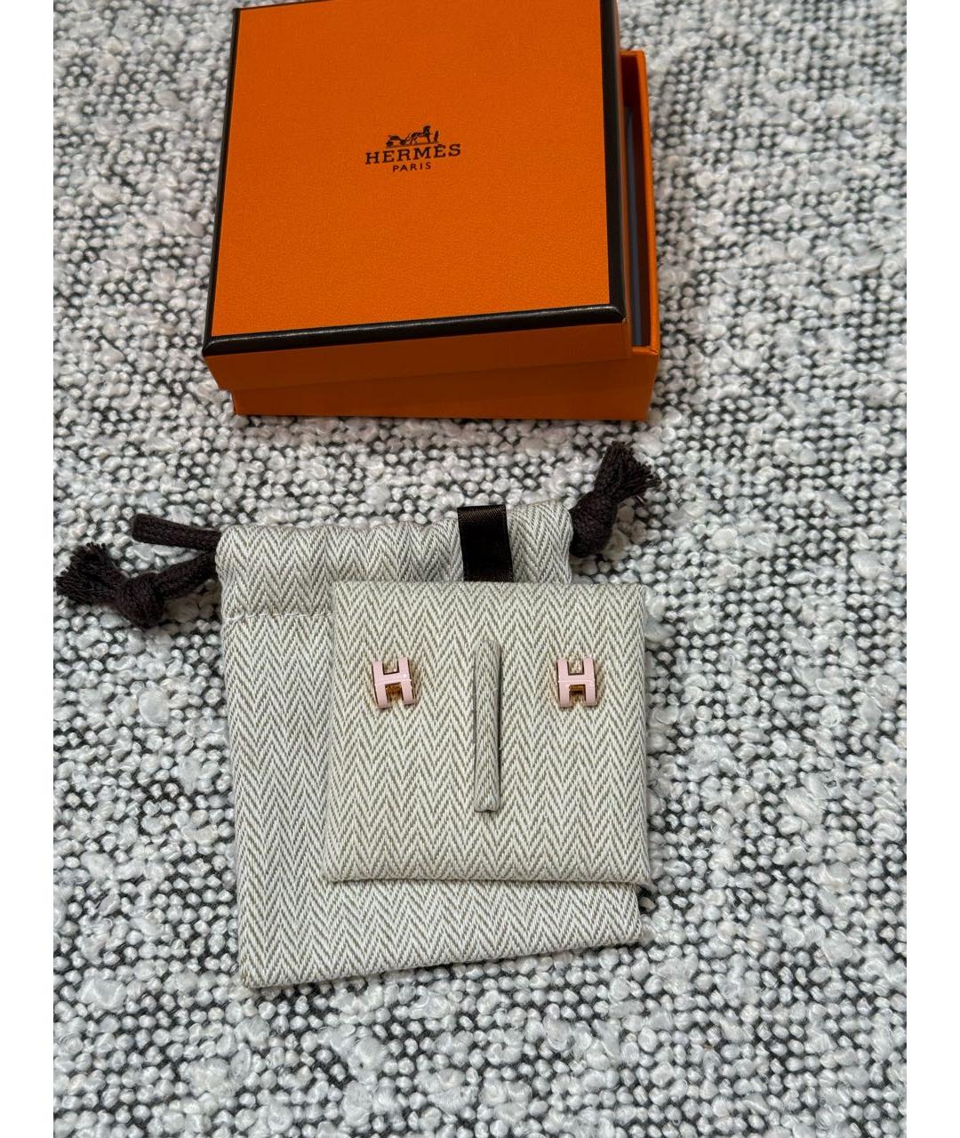 HERMES Розовые позолоченные серьги, фото 4