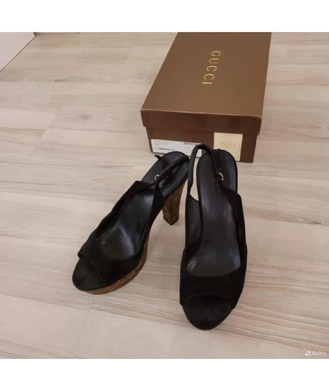 GUCCI Черные замшевые босоножки, фото 3