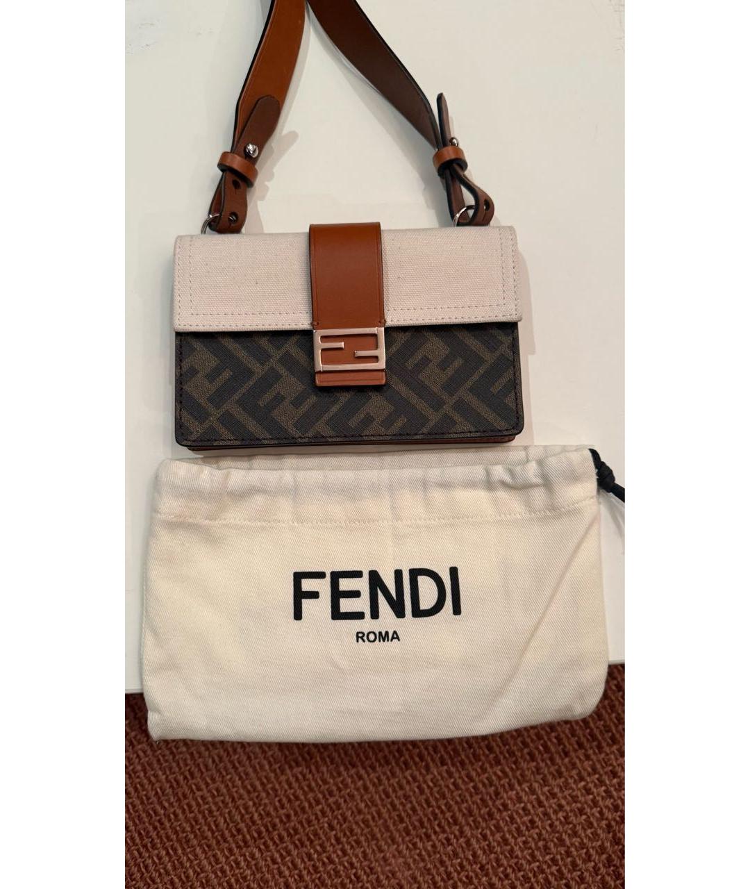 FENDI Коричневая кожаная сумка через плечо, фото 9