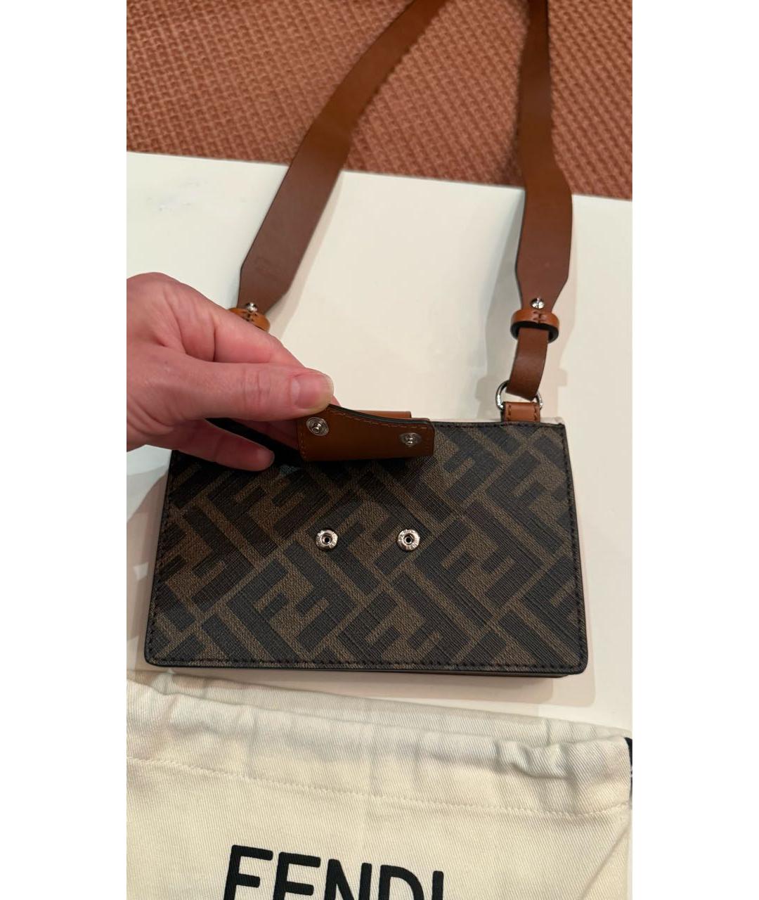 FENDI Коричневая кожаная сумка через плечо, фото 4