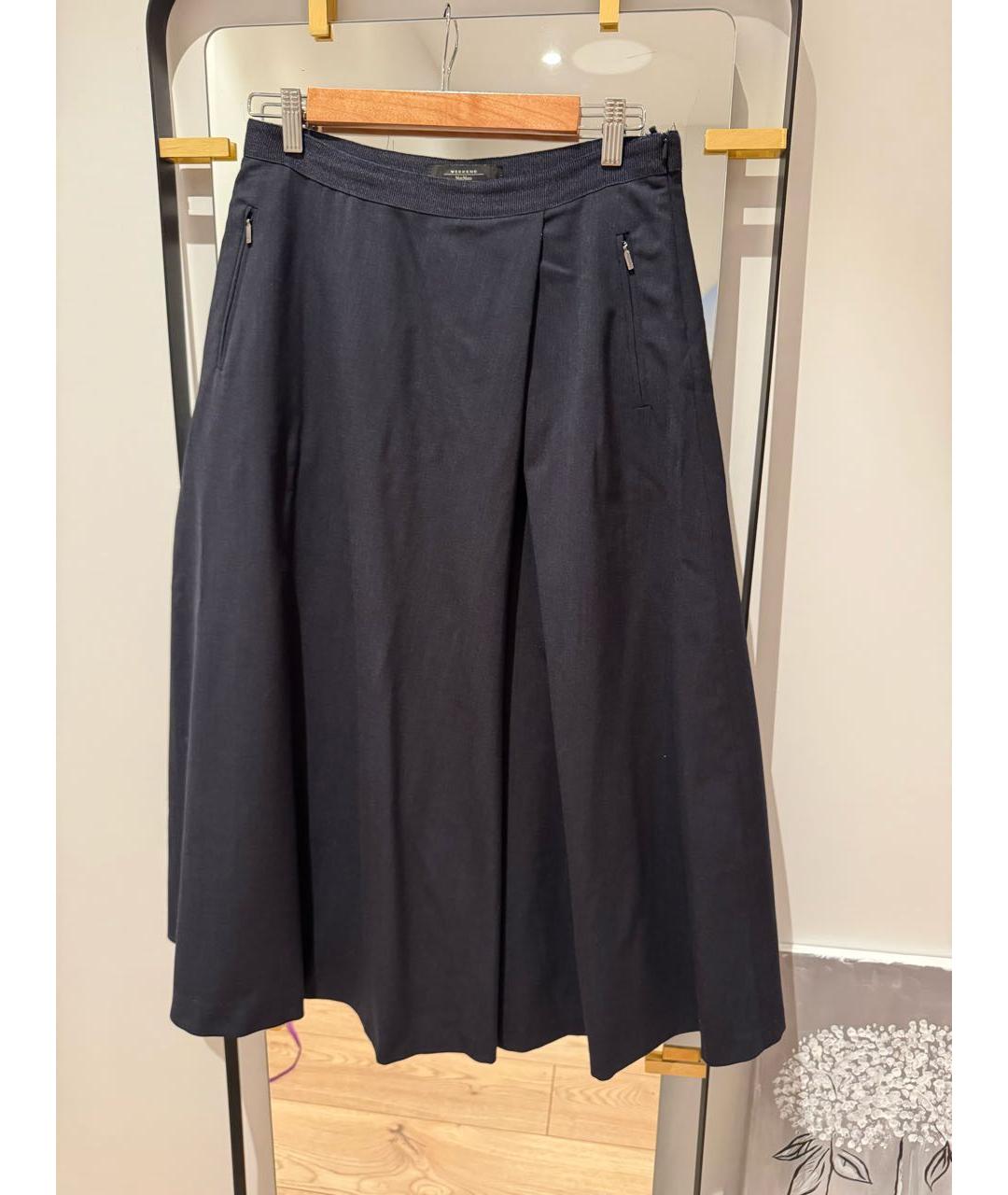 WEEKEND MAX MARA Темно-синяя шерстяная юбка миди, фото 6