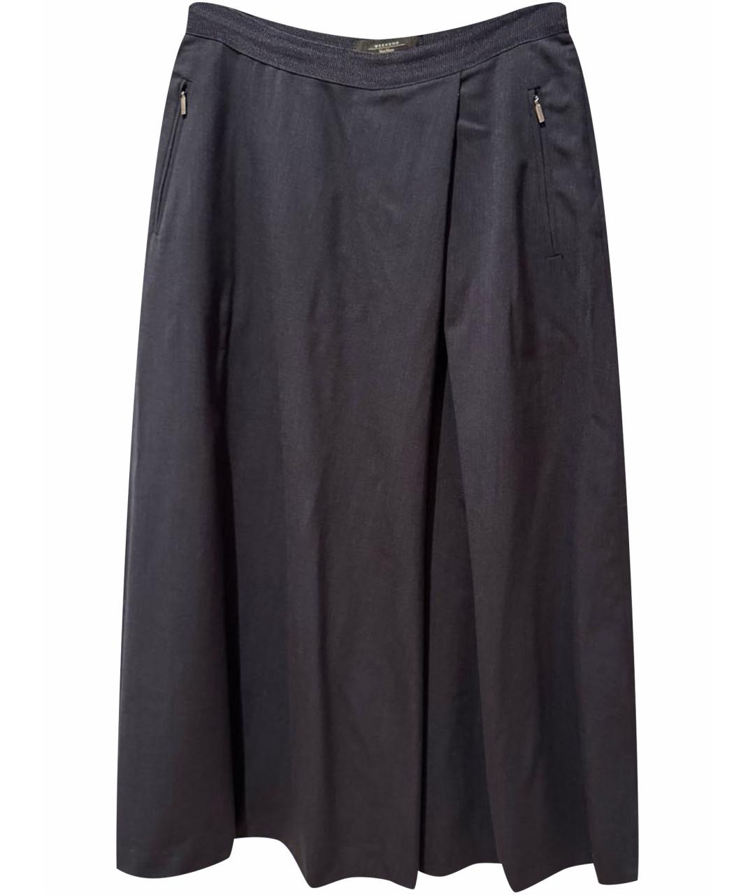 WEEKEND MAX MARA Темно-синяя шерстяная юбка миди, фото 1