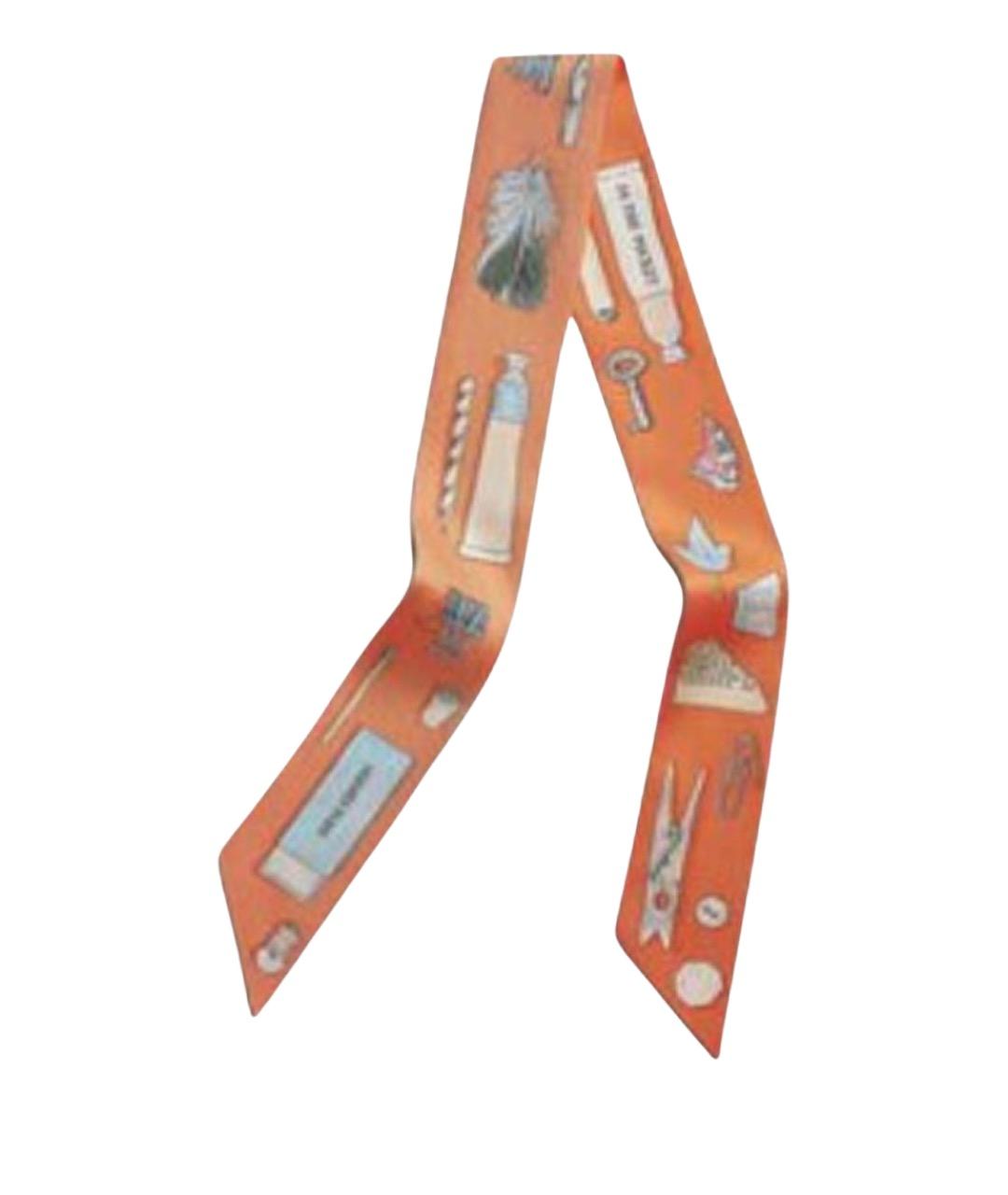 HERMES Оранжевый шелковый шарф, фото 1