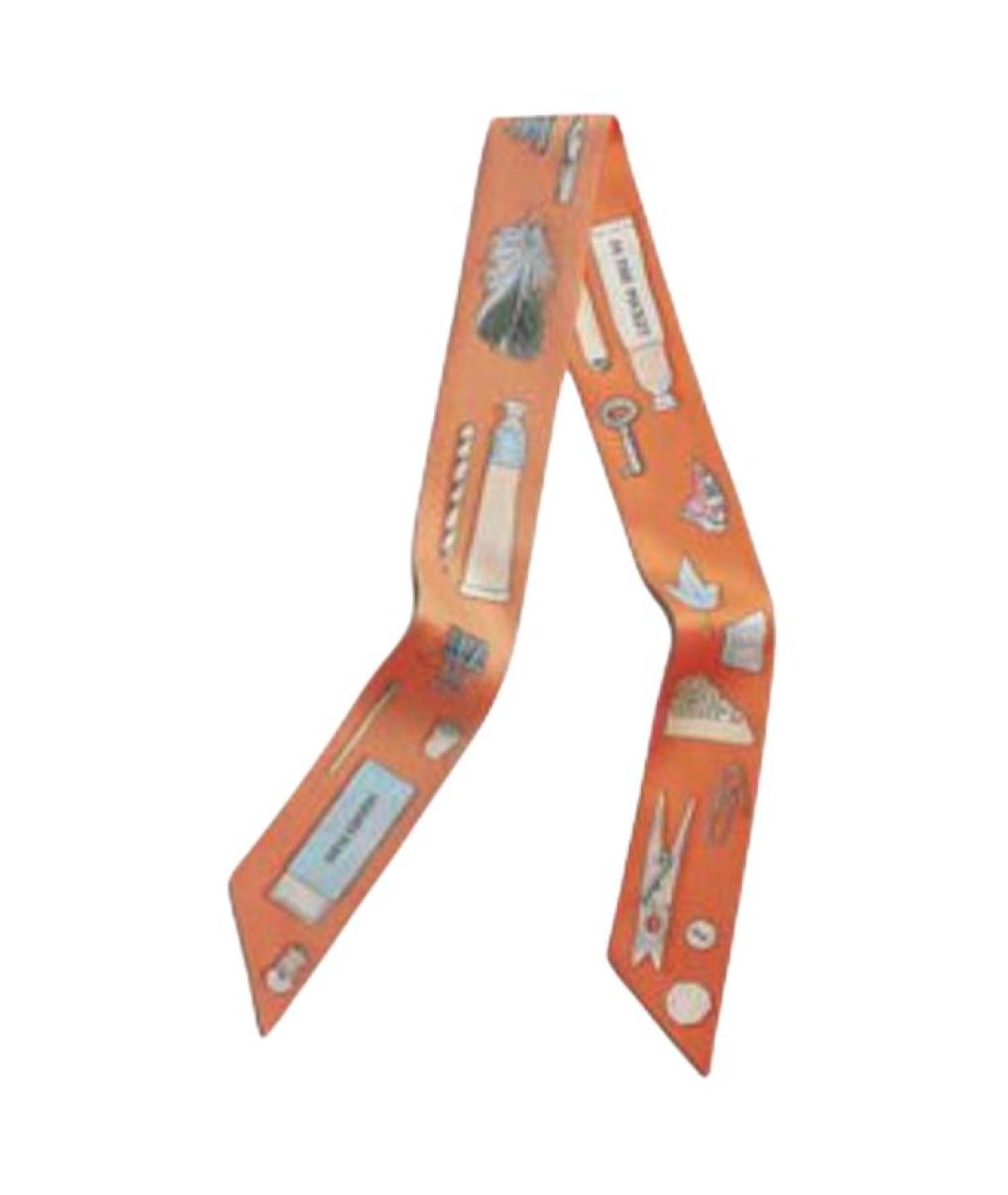 HERMES Оранжевый шелковый шарф, фото 2