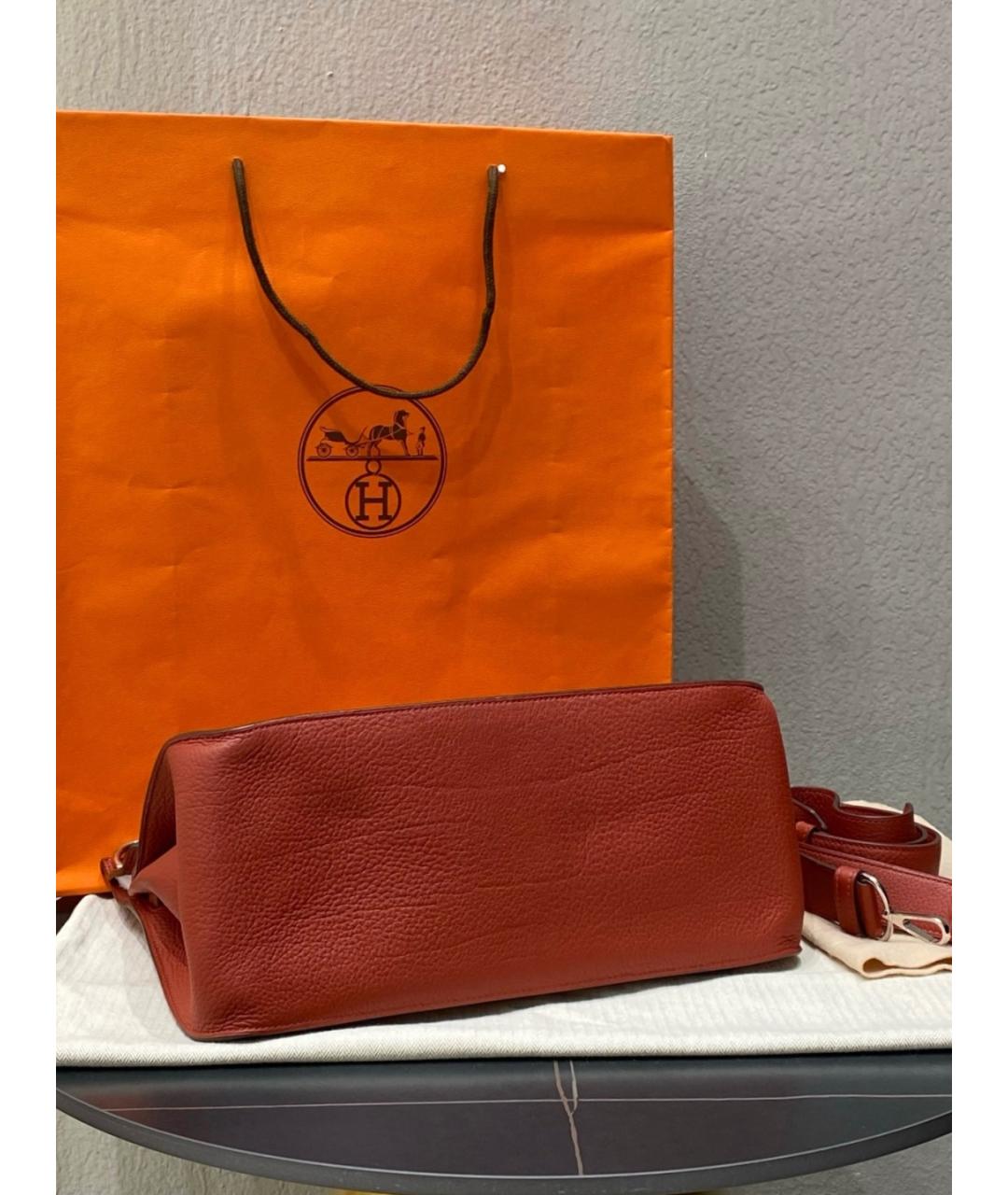 HERMES Красная кожаная сумка тоут, фото 7