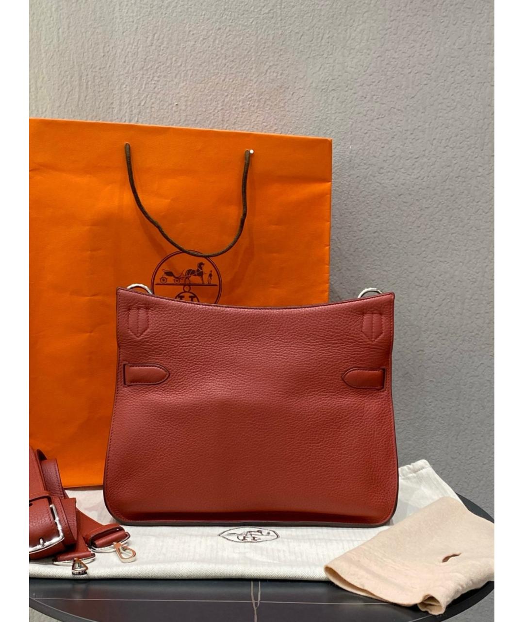 HERMES Красная кожаная сумка тоут, фото 3