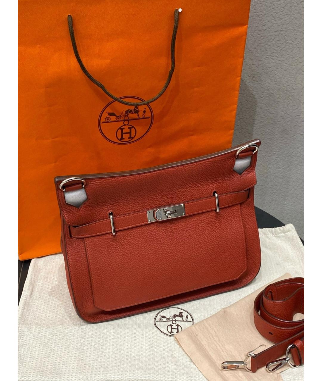 HERMES Красная кожаная сумка тоут, фото 6