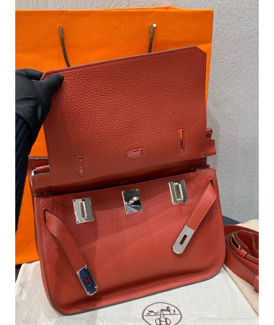HERMES Красная кожаная сумка тоут, фото 8