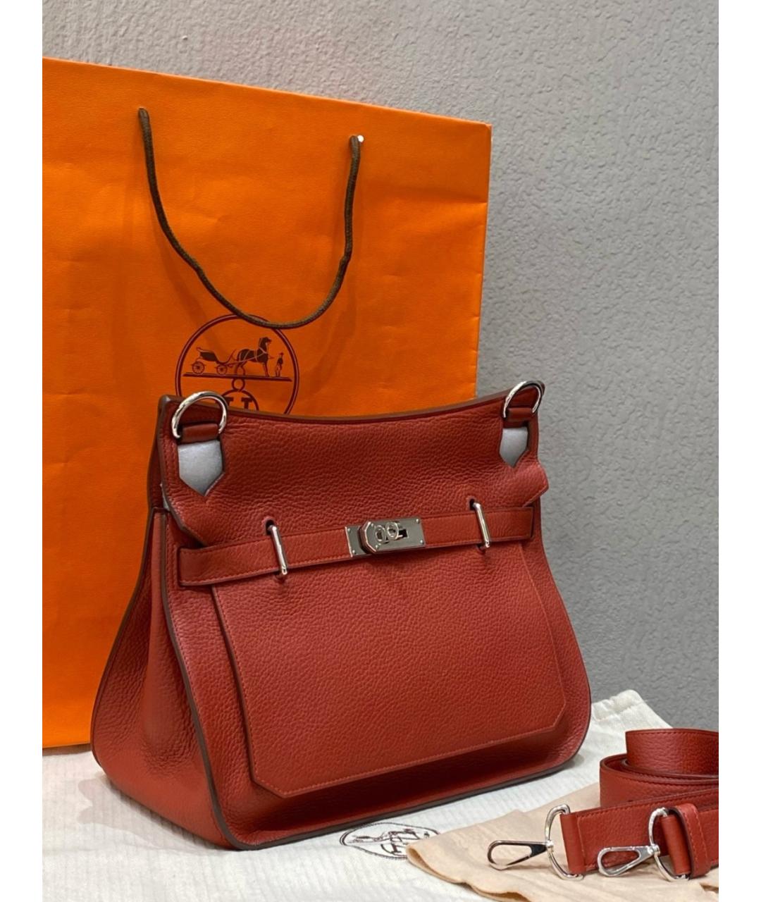 HERMES Красная кожаная сумка тоут, фото 4