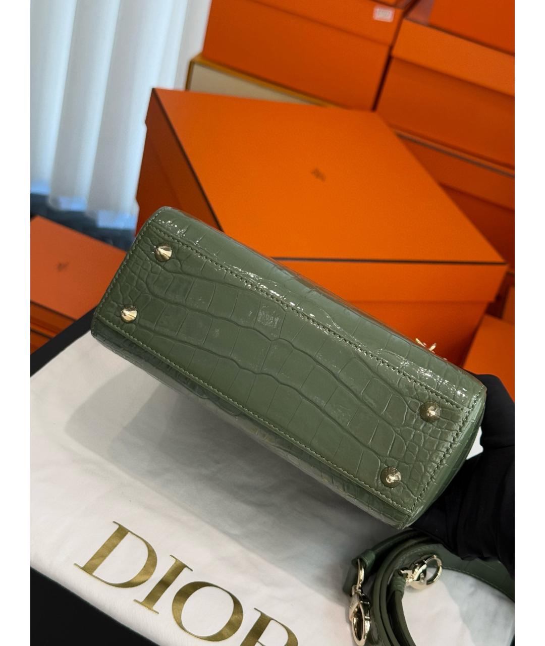 DIOR HOMME Зеленая сумка с короткими ручками из лакированной кожи, фото 4