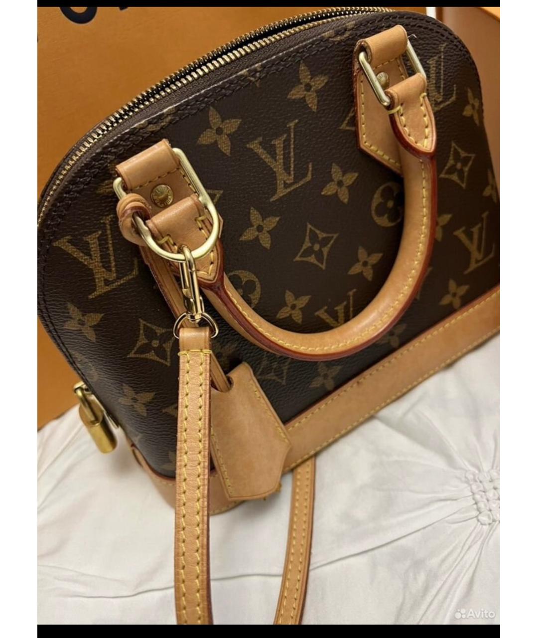 LOUIS VUITTON Коричневая кожаная сумка с короткими ручками, фото 6