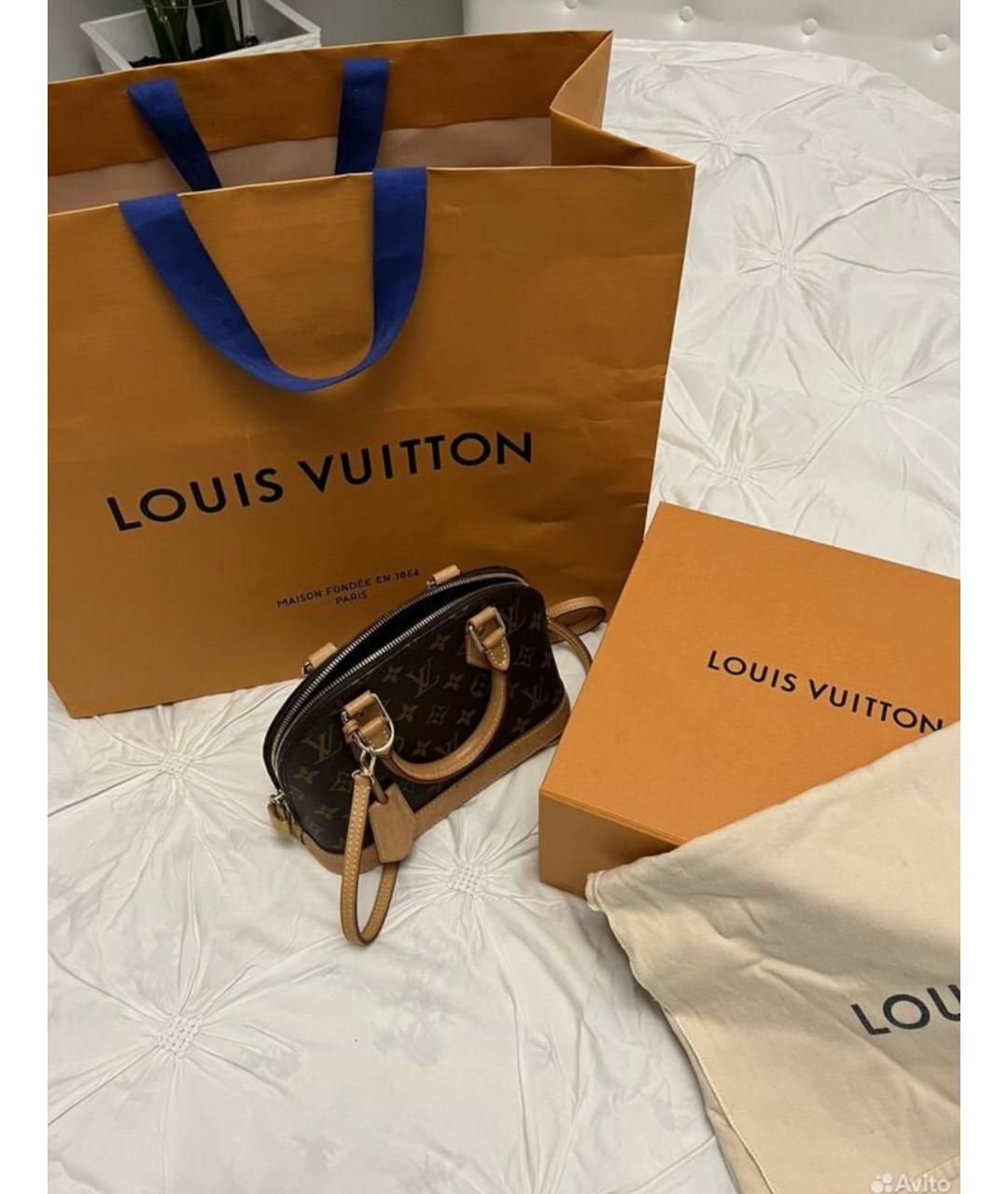 LOUIS VUITTON Коричневая кожаная сумка с короткими ручками, фото 5