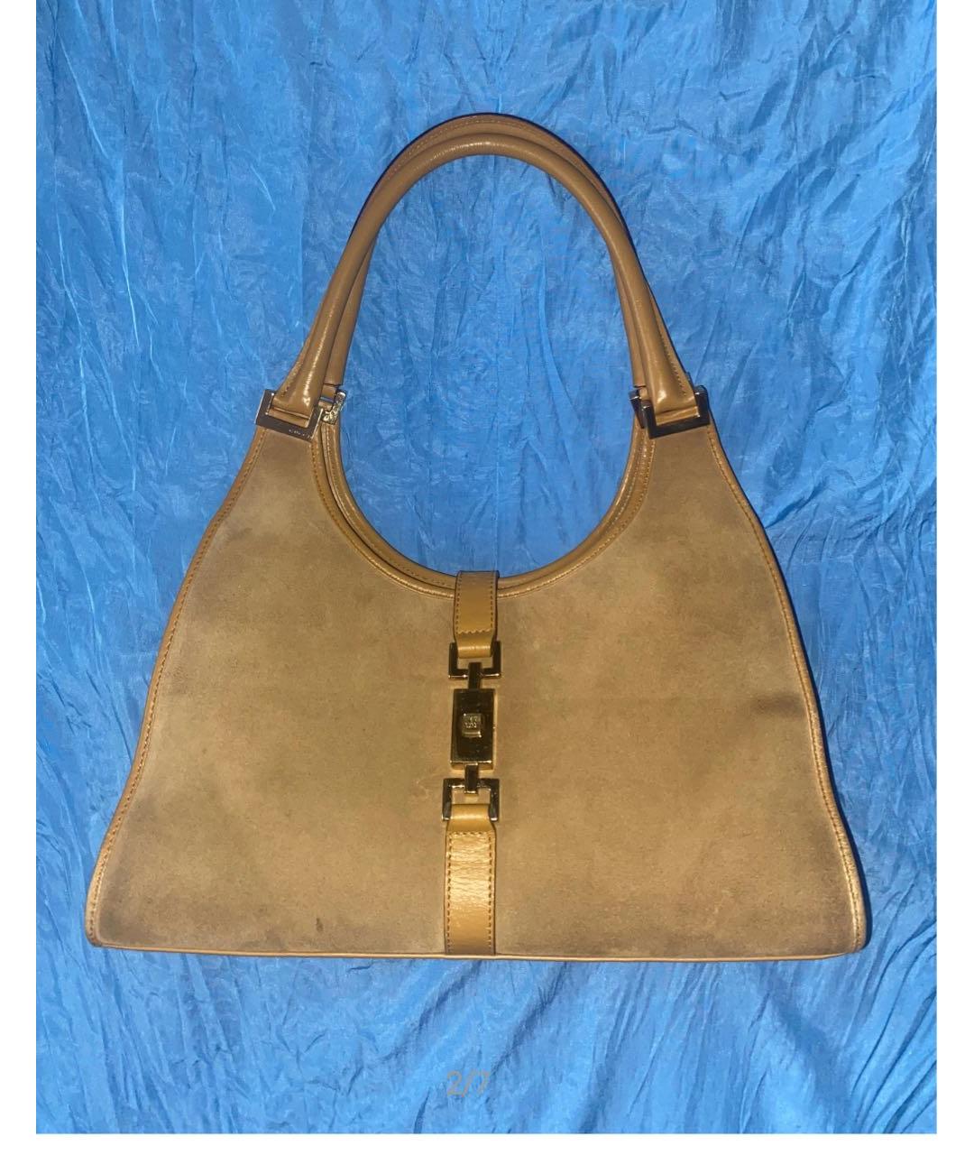 GUCCI Горчичная замшевая сумка с короткими ручками, фото 9