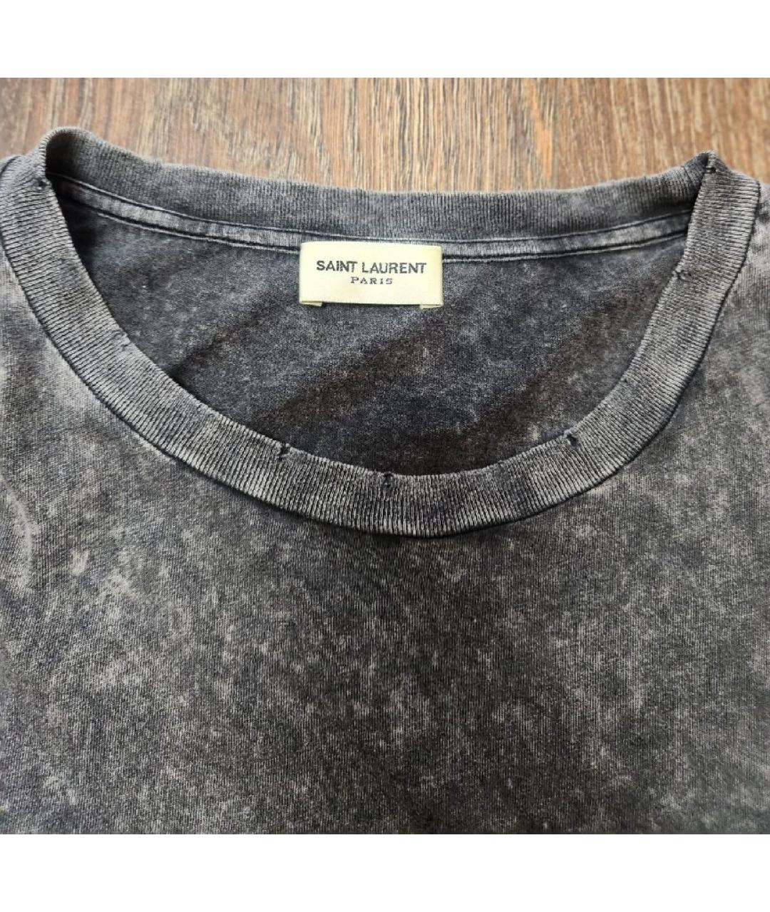 SAINT LAURENT Серая хлопковая футболка, фото 2
