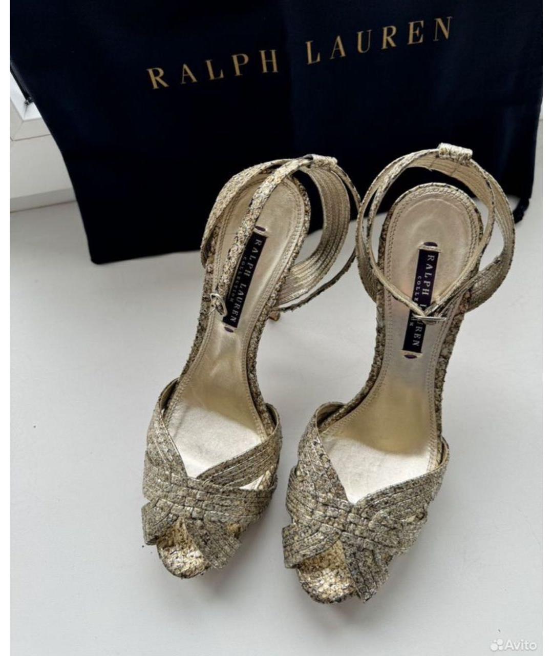 RALPH LAUREN COLLECTION Золотые кожаные босоножки, фото 5