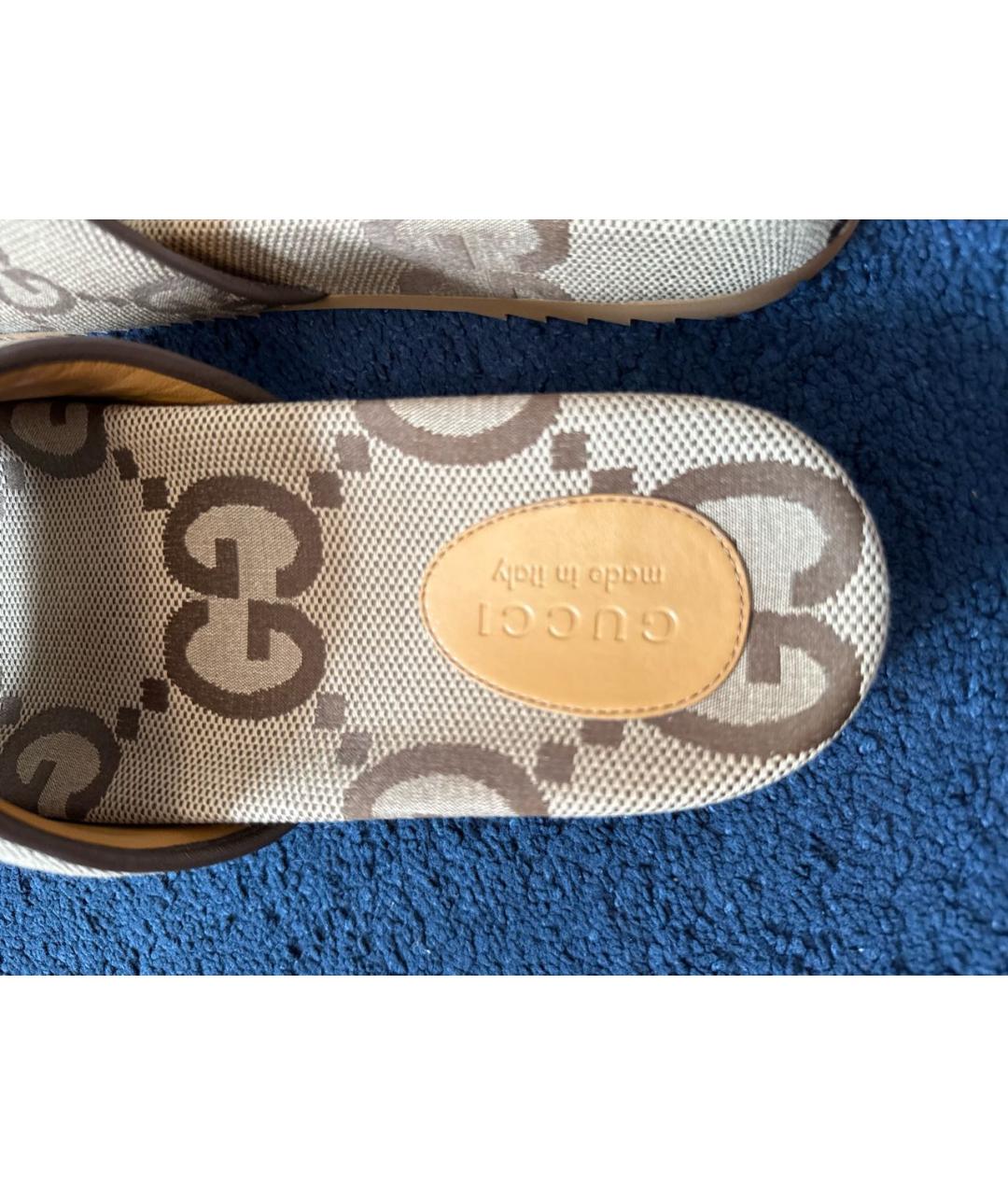 GUCCI Коричневые текстильные шлепанцы, фото 6