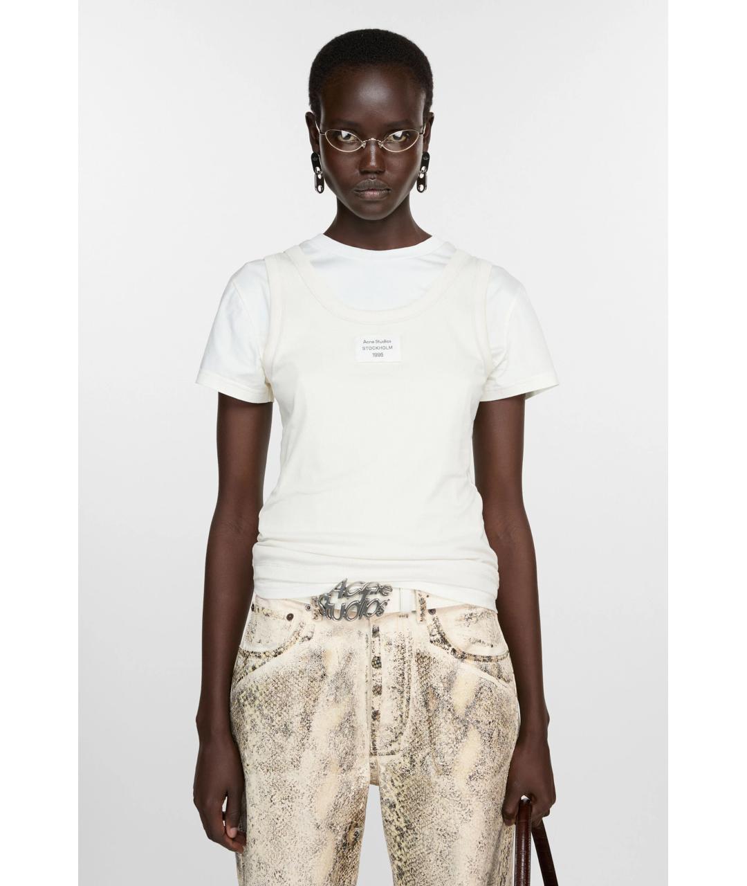 ACNE STUDIOS Бежевая хлопко-эластановая футболка, фото 3