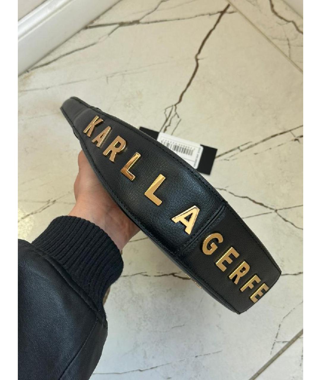 KARL LAGERFELD Черная кожаная сумка с короткими ручками, фото 3