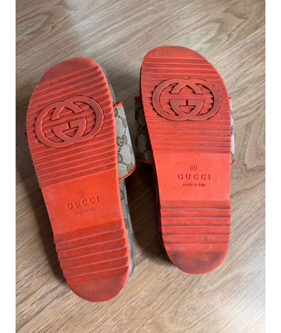 GUCCI Коричневые текстильные шлепанцы, фото 4
