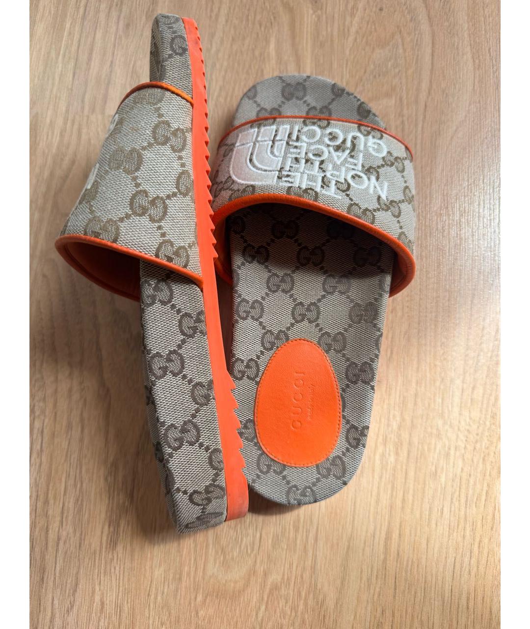 GUCCI Коричневые текстильные шлепанцы, фото 8