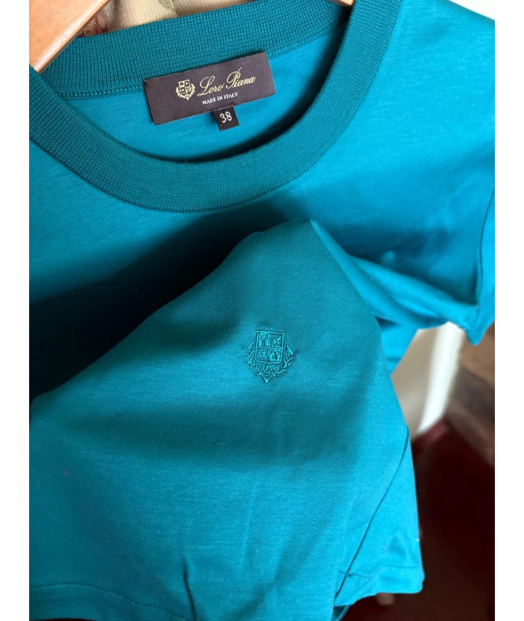 LORO PIANA Бирюзовая хлопковая футболка, фото 5
