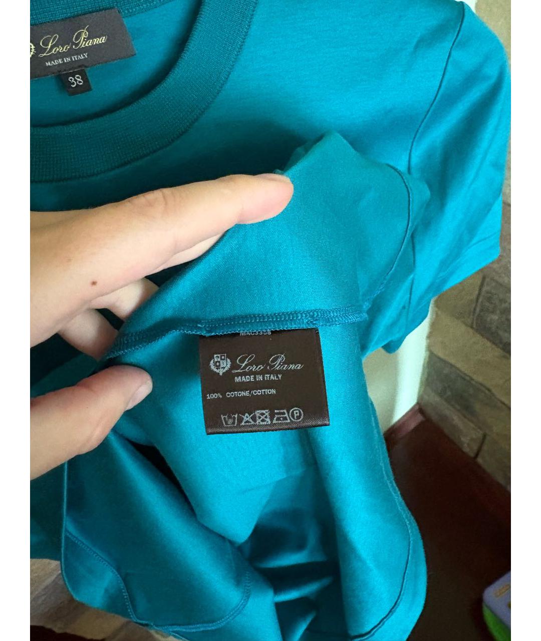 LORO PIANA Бирюзовая хлопковая футболка, фото 6