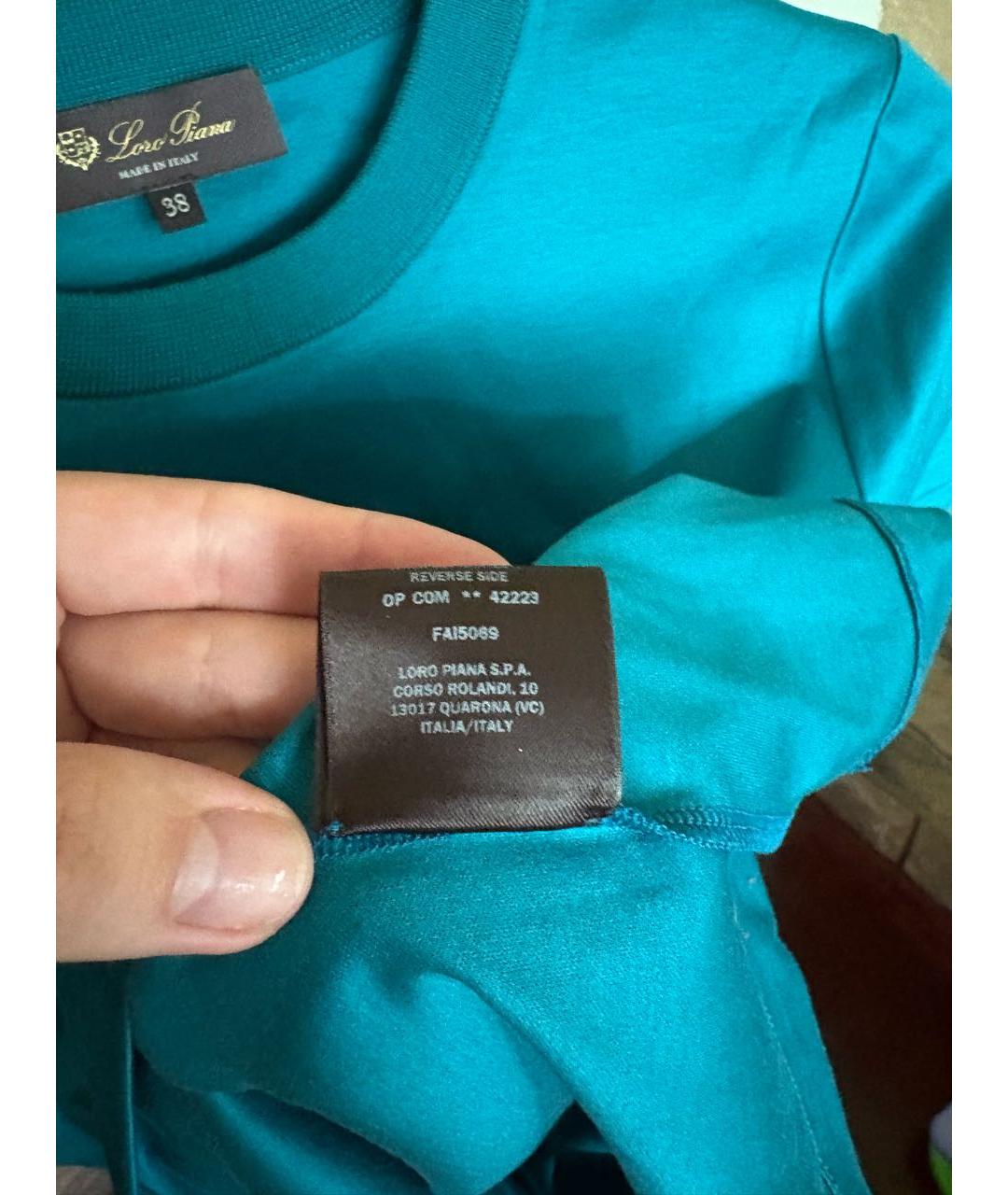 LORO PIANA Бирюзовая хлопковая футболка, фото 7