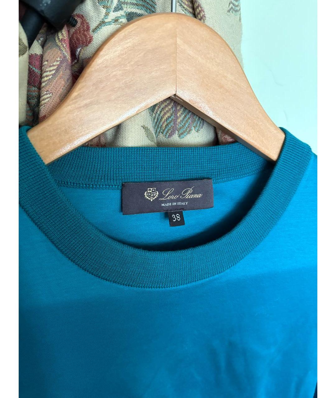 LORO PIANA Бирюзовая хлопковая футболка, фото 4