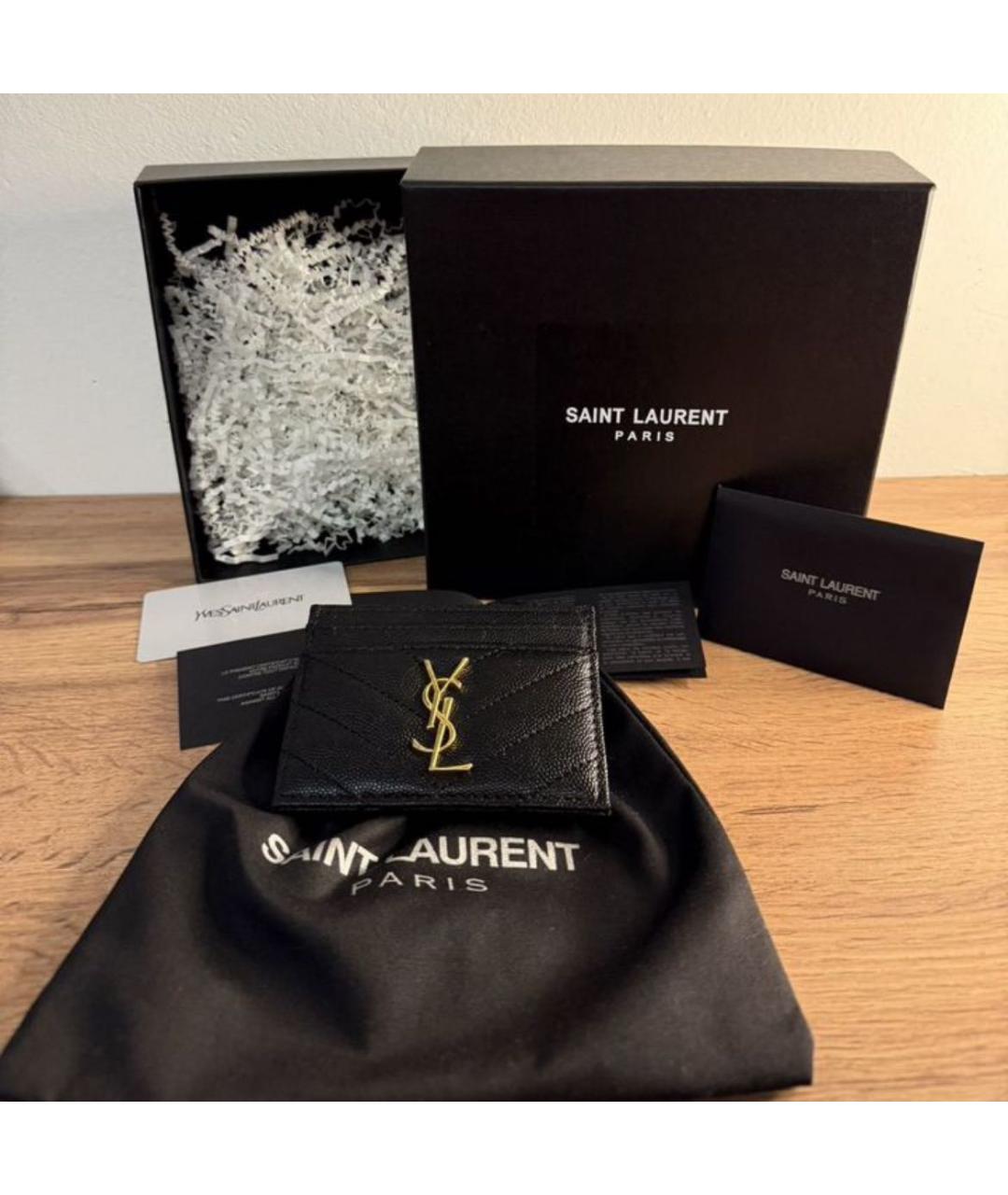 SAINT LAURENT Черный кожаный кардхолдер, фото 5