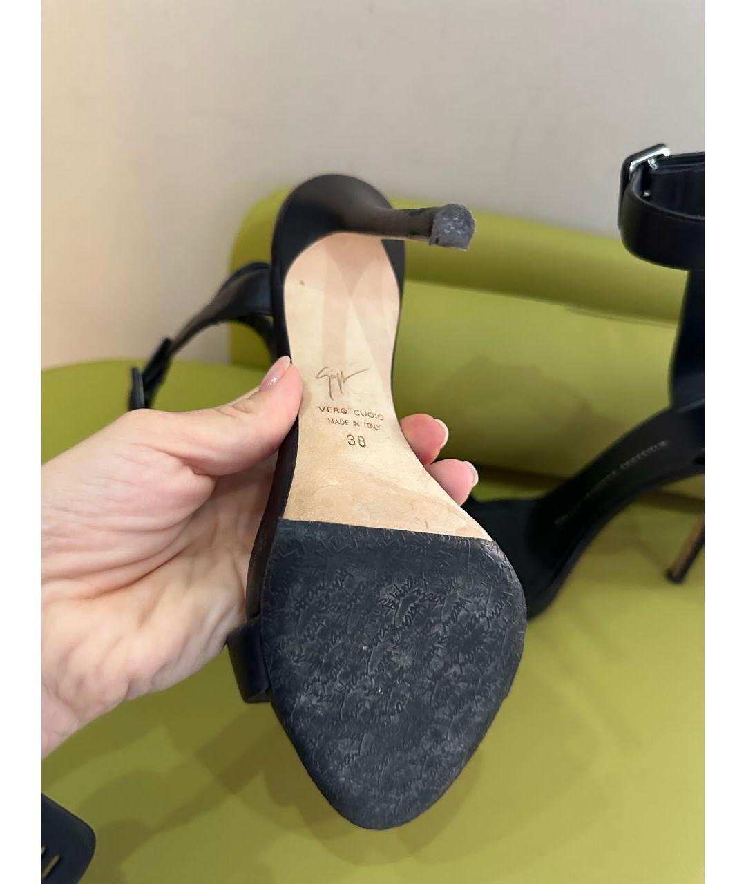 GIUSEPPE ZANOTTI DESIGN Черные кожаные босоножки, фото 4