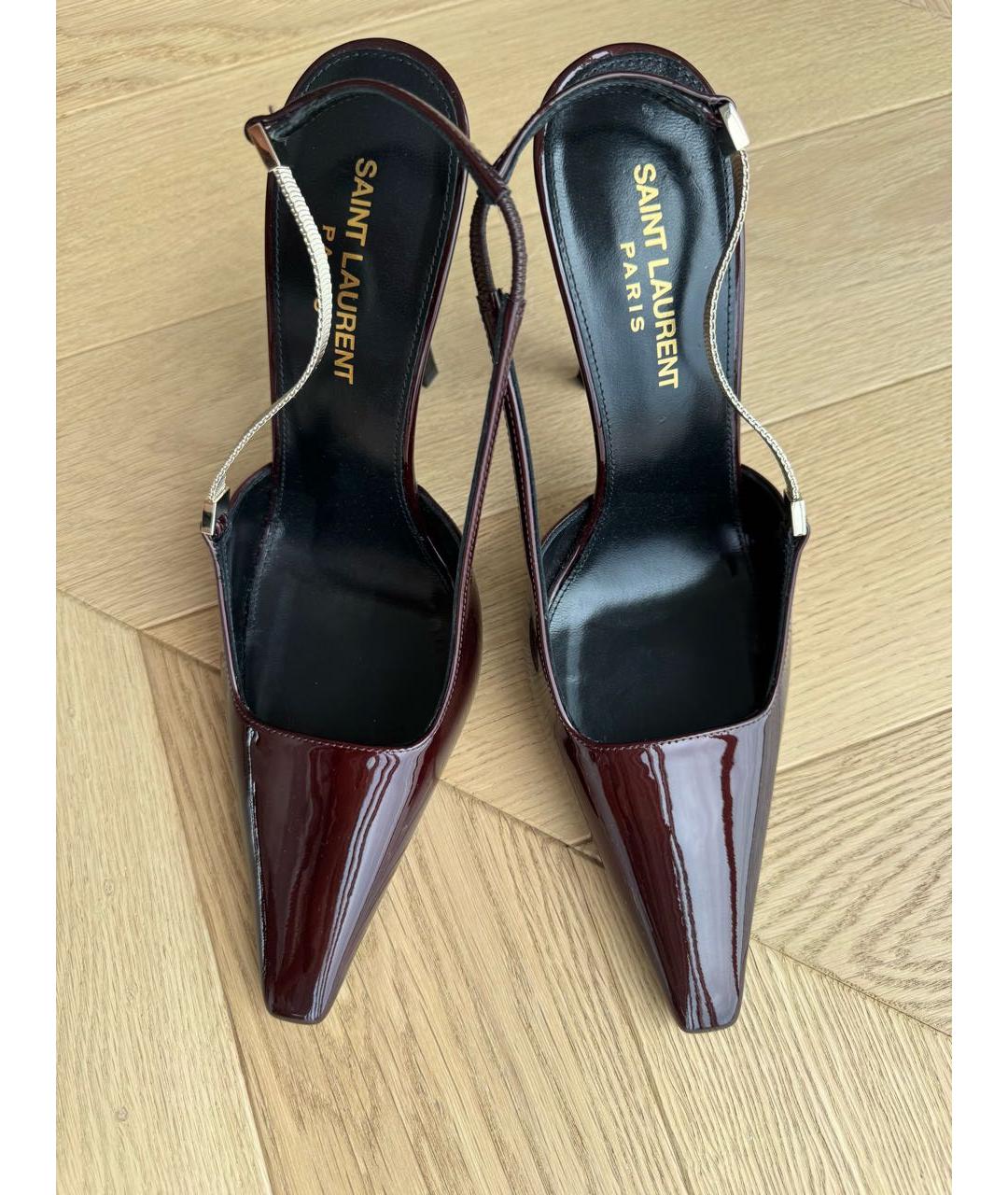 SAINT LAURENT Бордовые кожаные туфли, фото 2