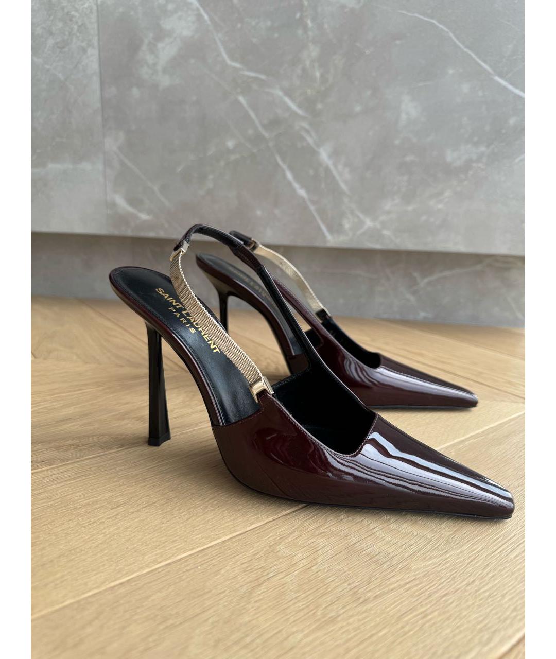SAINT LAURENT Бордовые кожаные туфли, фото 3