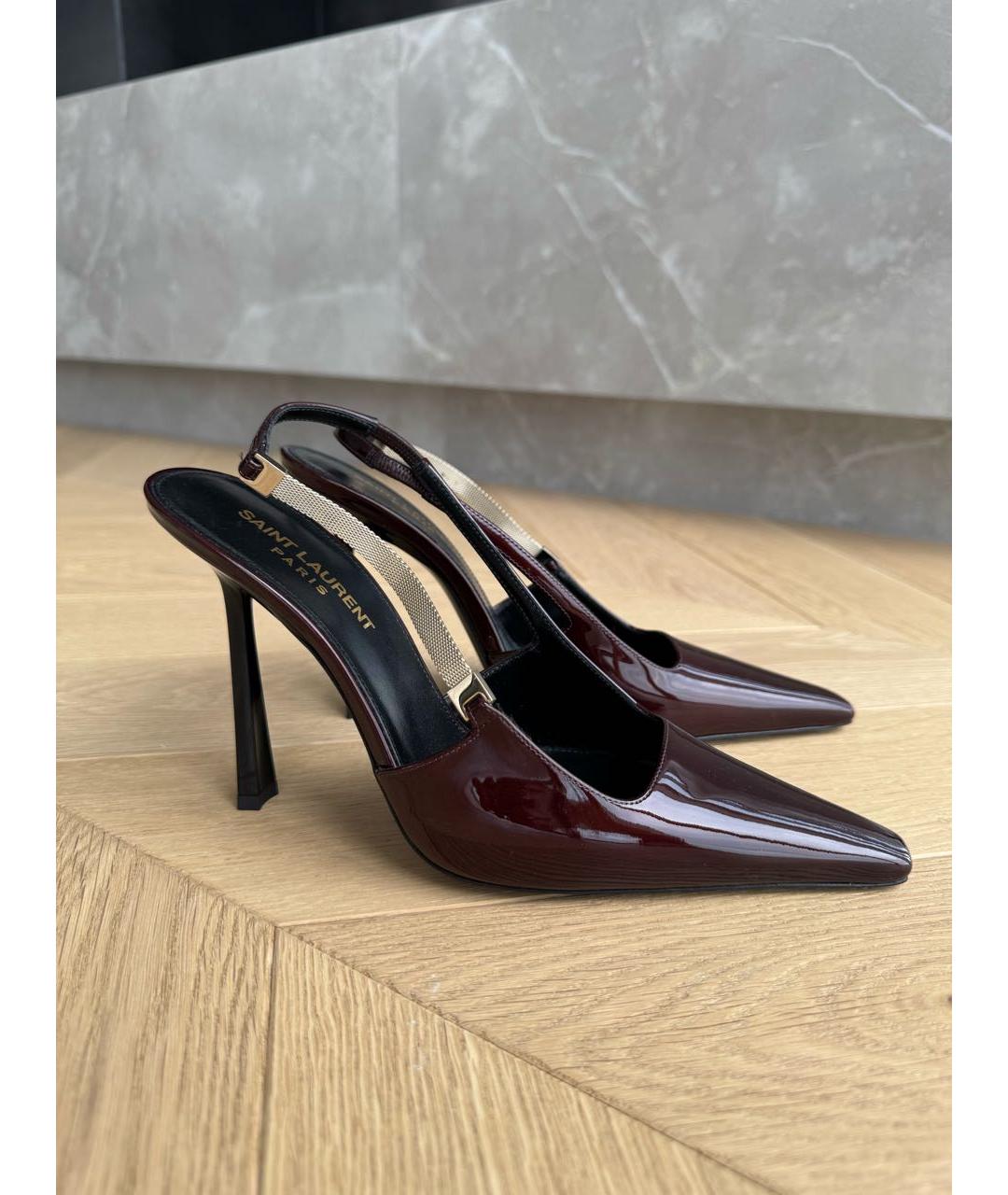 SAINT LAURENT Бордовые кожаные туфли, фото 5