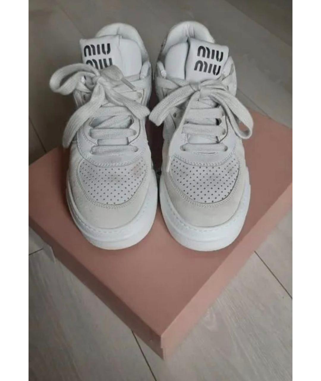 MIU MIU Белые кожаные кроссовки, фото 5
