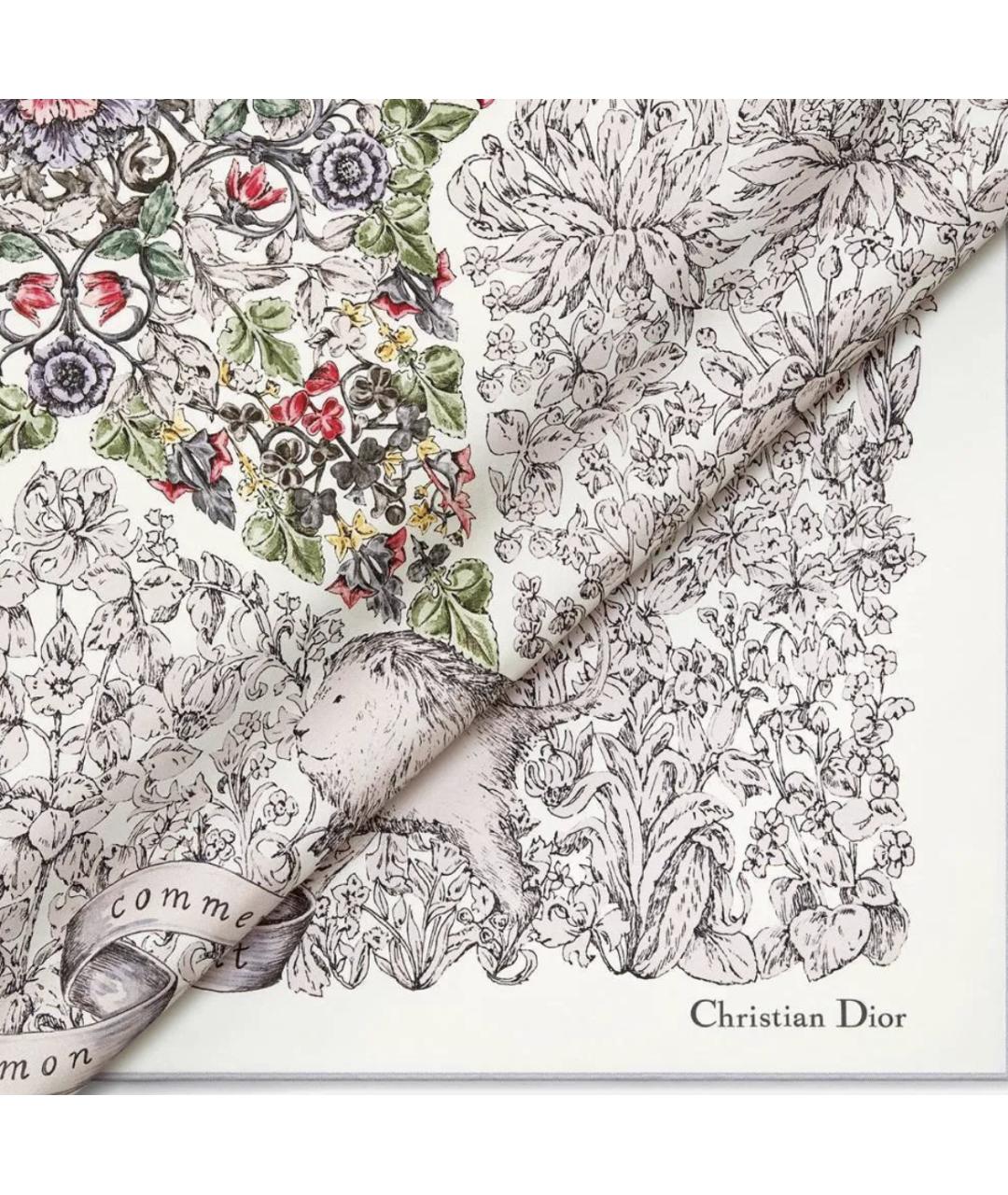CHRISTIAN DIOR Бежевый шелковый платок, фото 2
