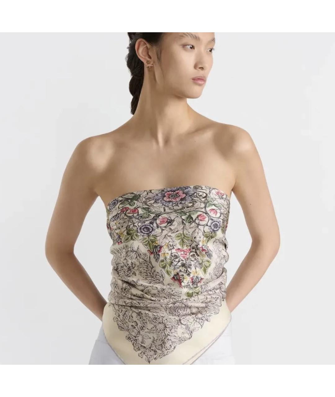 CHRISTIAN DIOR Бежевый шелковый платок, фото 3