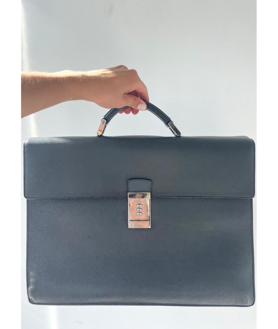 PRADA Серый кожаный портфель, фото 6
