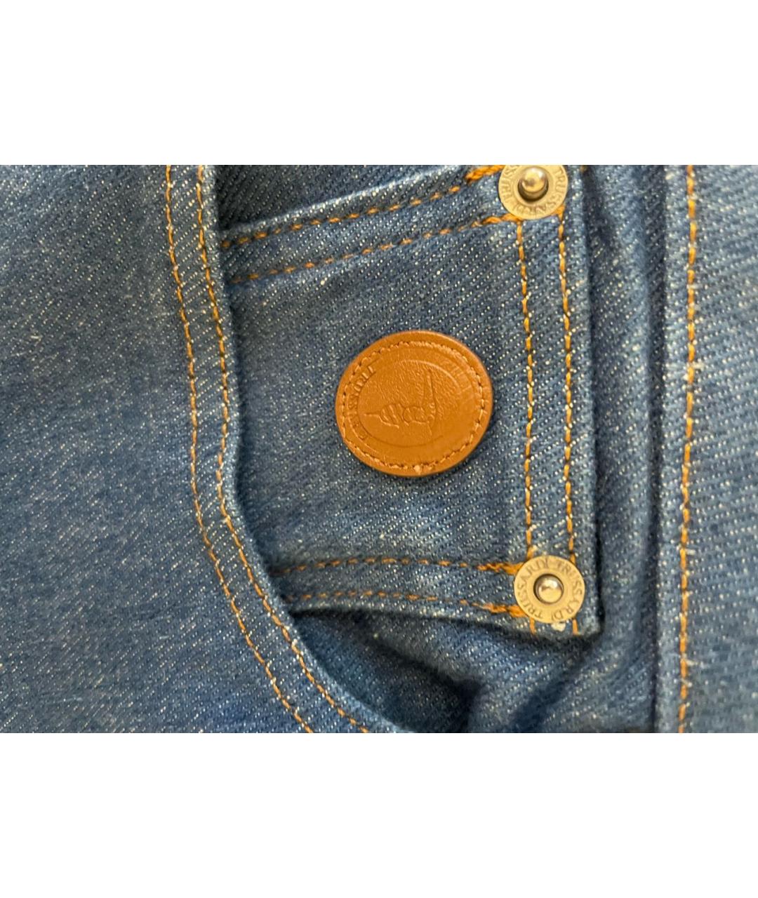 TRUSSARDI Синие хлопковые прямые брюки, фото 4