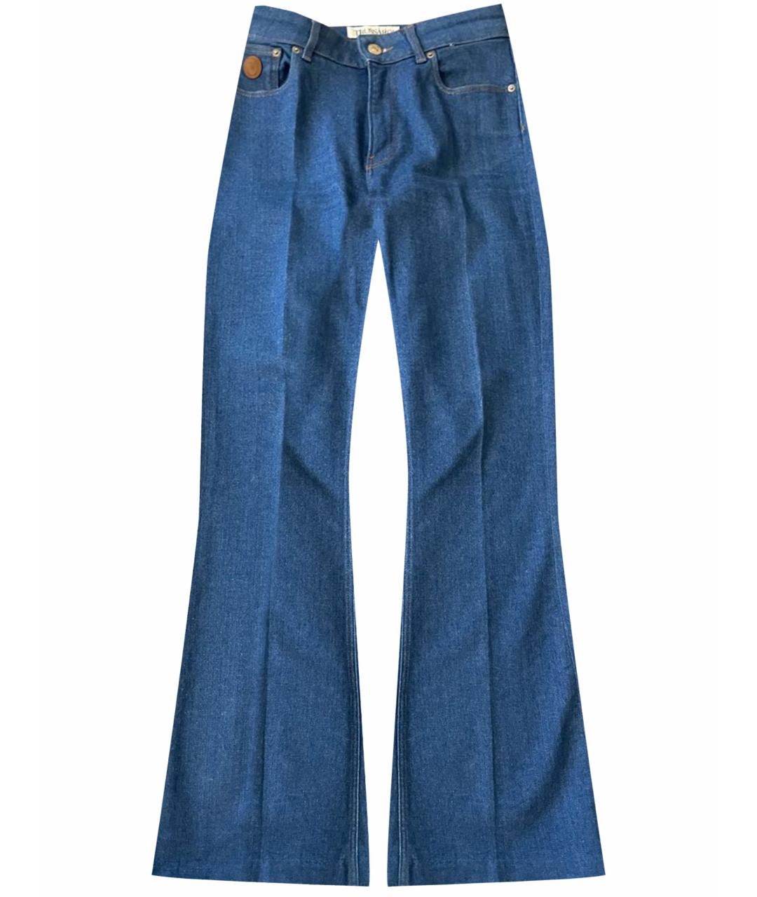 TRUSSARDI Синие хлопковые прямые брюки, фото 1