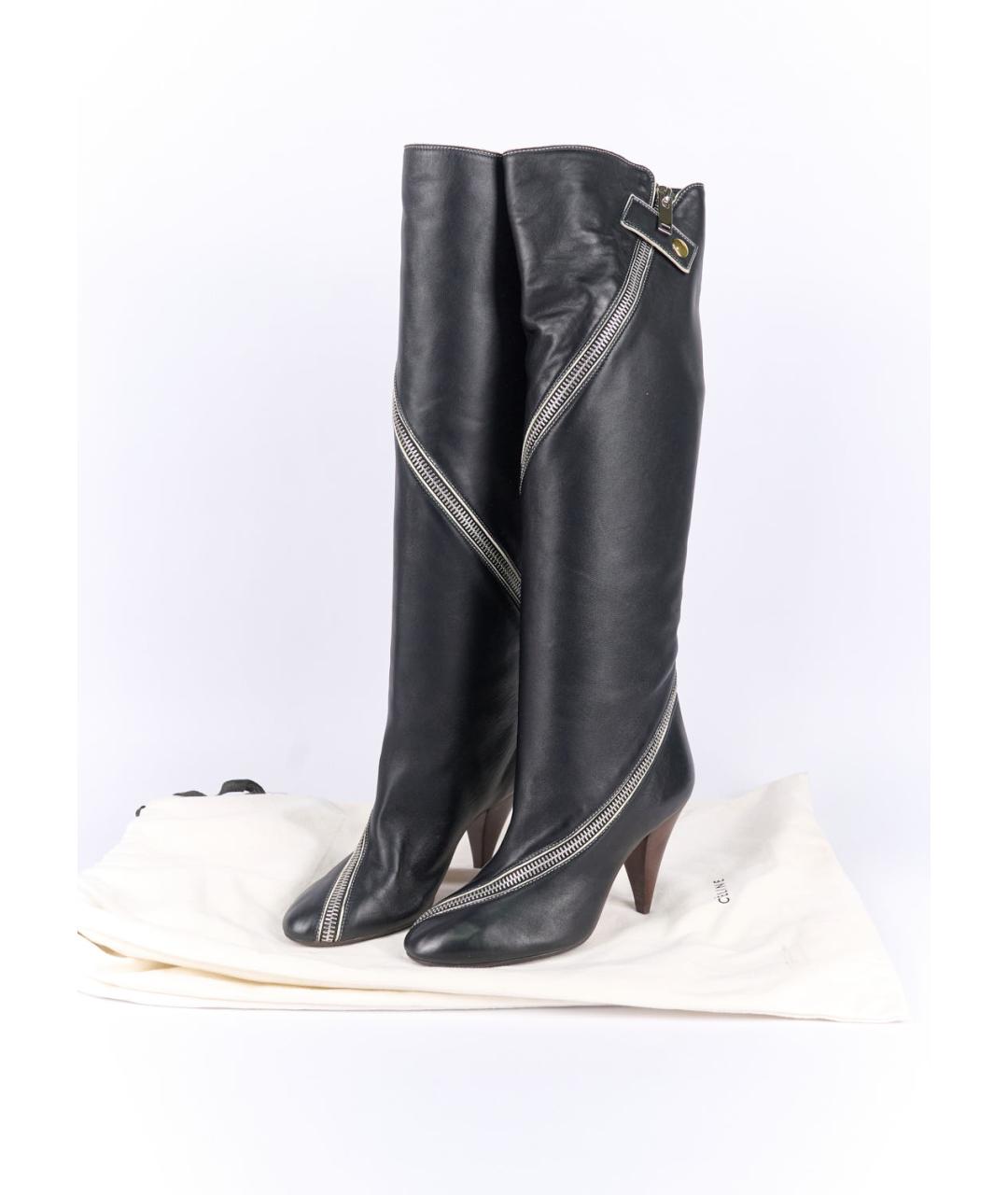 CELINE Черные кожаные ботфорты, фото 6