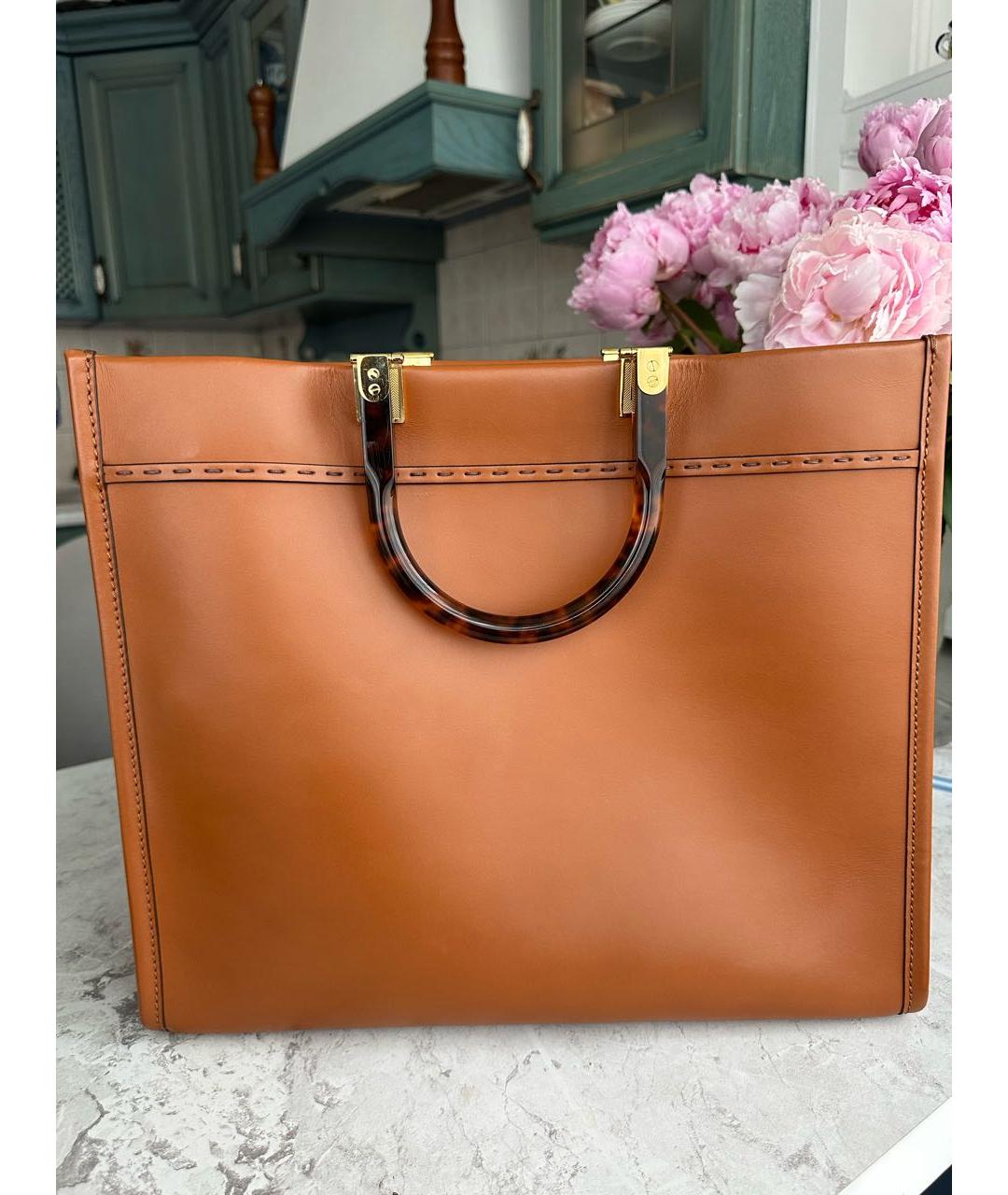 FENDI Коричневая кожаная сумка тоут, фото 3