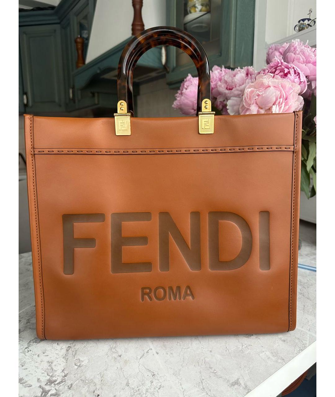 FENDI Коричневая кожаная сумка тоут, фото 8